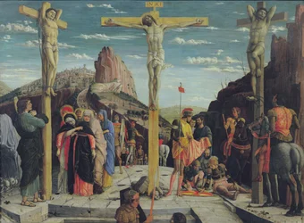 Kálvária, központi predellatábla a veronai Szent Zénó oltárképről, 1456-60 olajtábla)